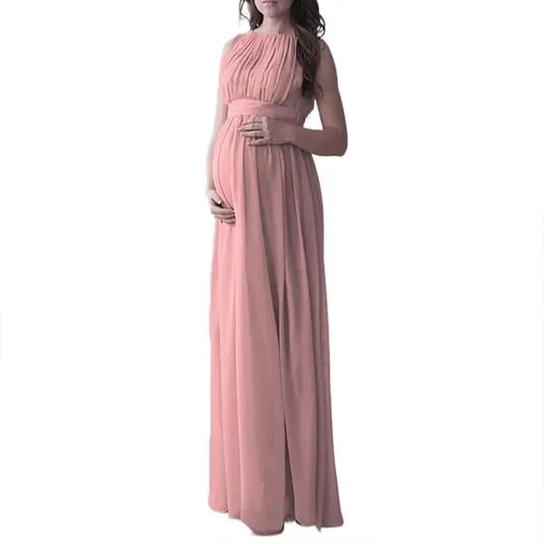 Pleated Floor-Length Nursing Dress for Pregnancy