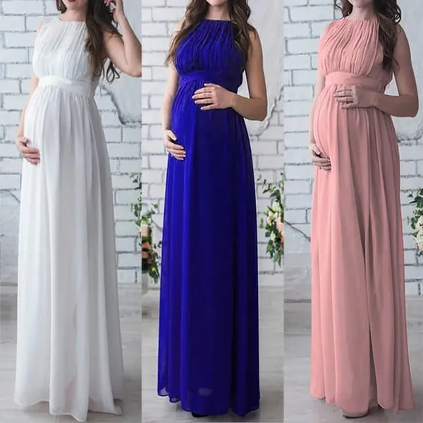 Pleated Floor-Length Nursing Dress for Pregnancy